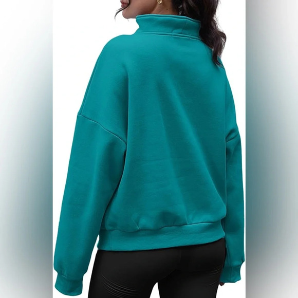 Sz M Trendy Queen Sweatshirts Half Zip Pullover Quarter Zip oversized bluegreen - Picture 2 of 5